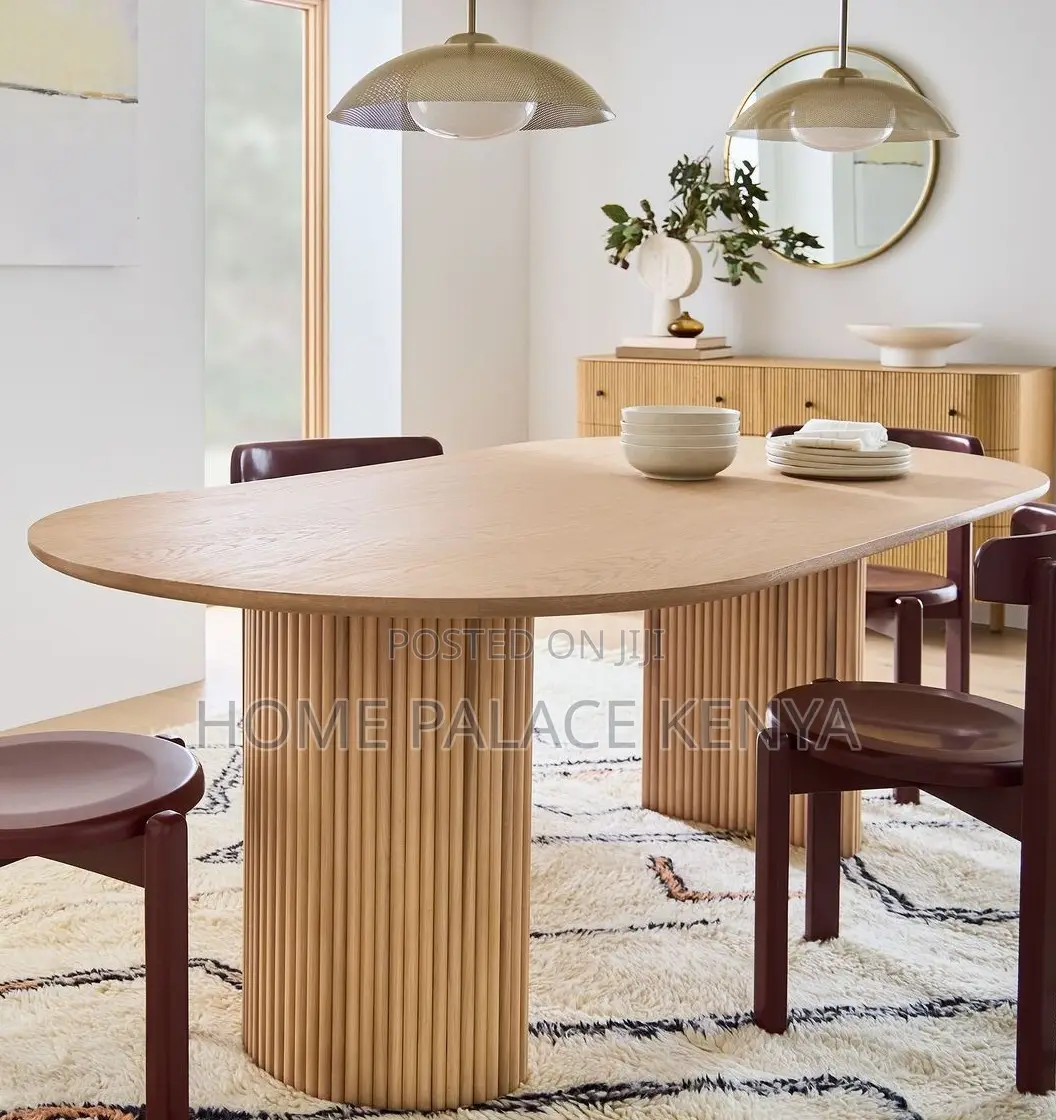 Dining Table: Oval Solid Wood Dining Table With Roman Pillar Base