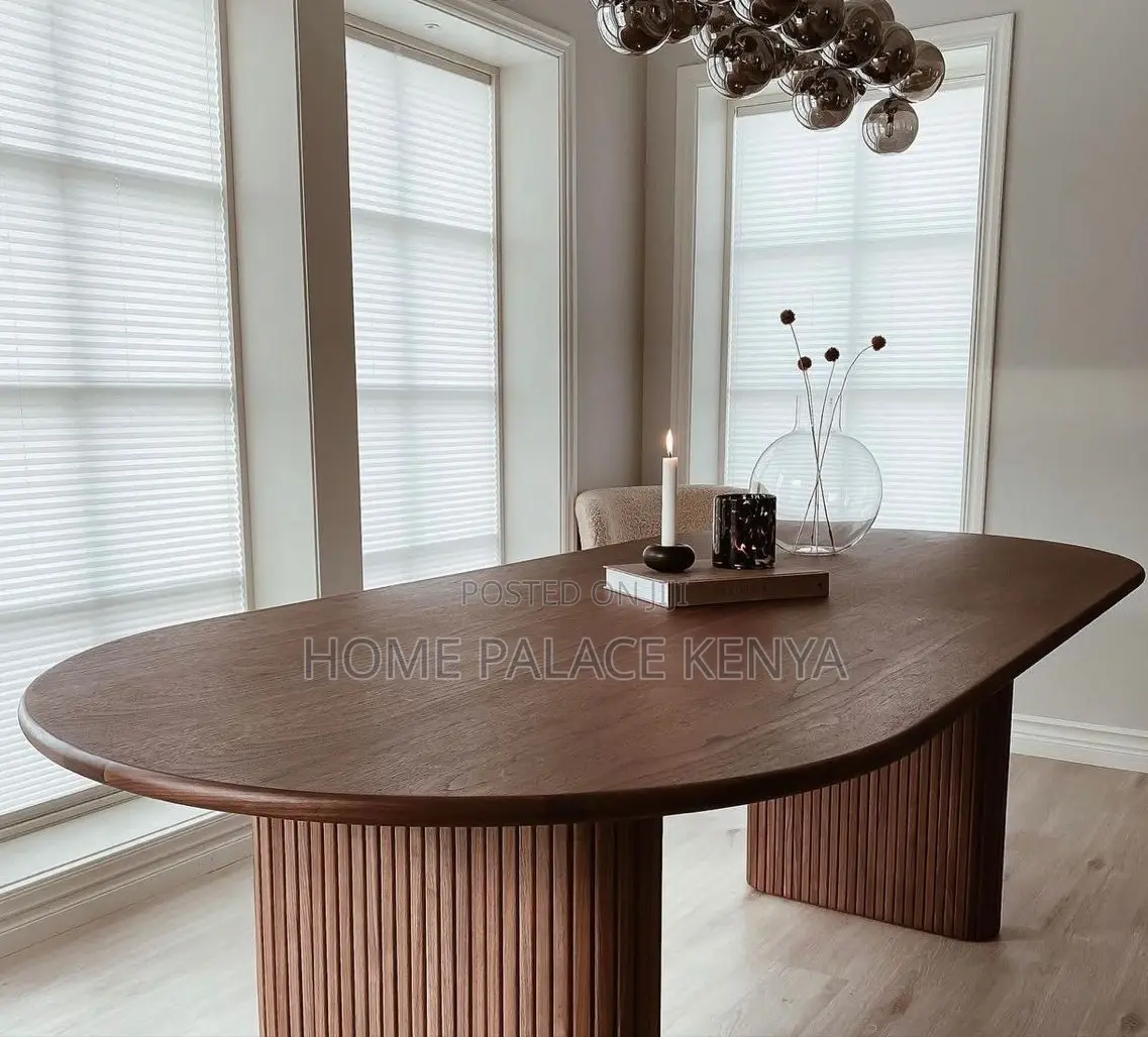 Dining Table: Oval Solid Wood Dining Table With Roman Pillar Base