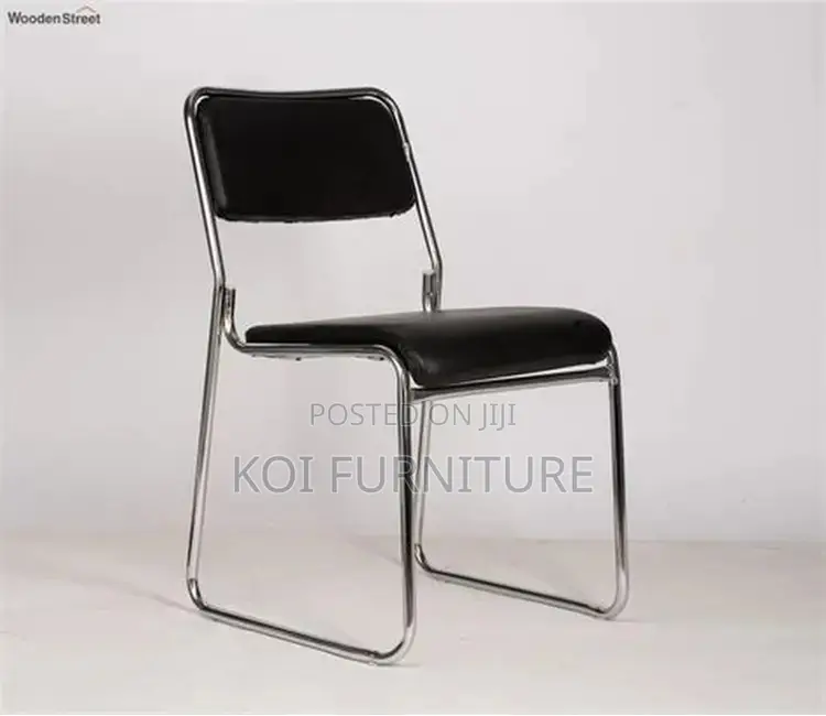 Office Chairs; Stackable Visitors Leather Chrome Chairs