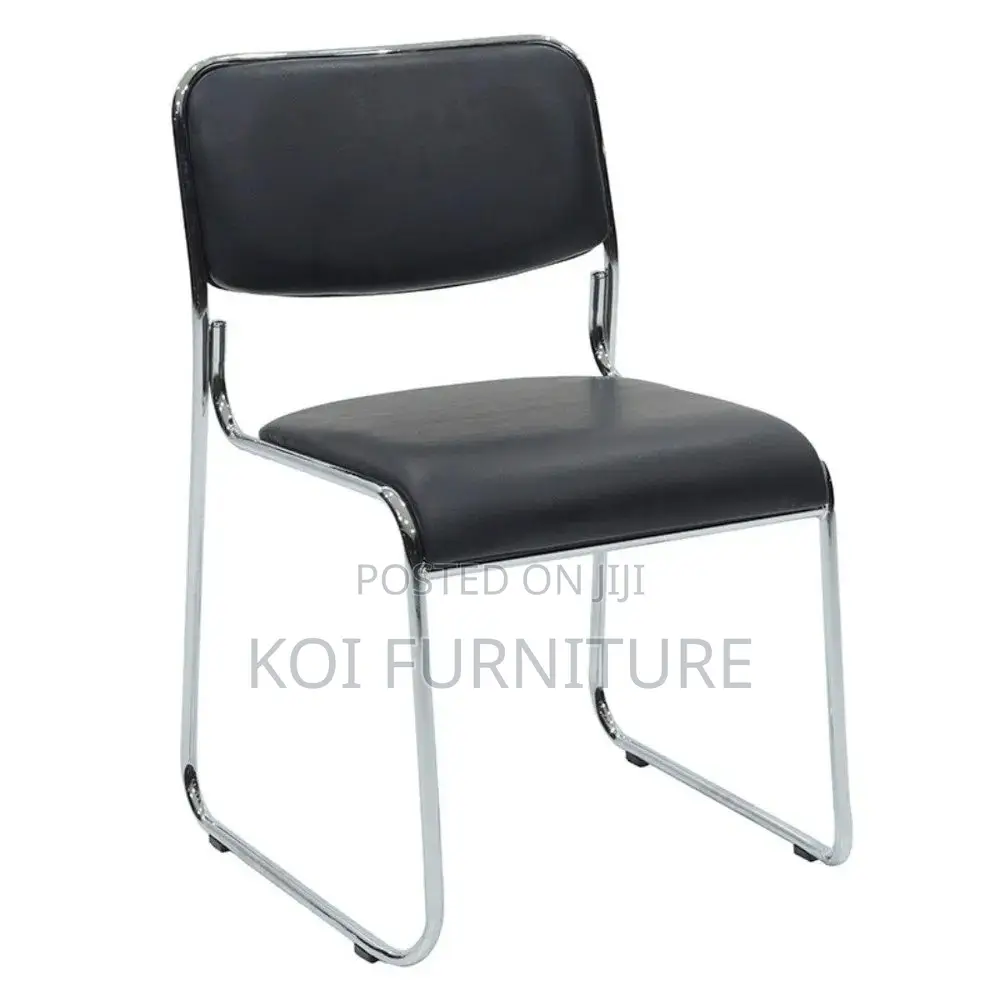 Office Chairs; Stackable Visitors Leather Chrome Chairs