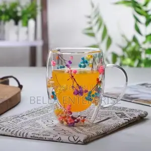 Double Wall Glass Coffee Mug With Colorful Floral Design