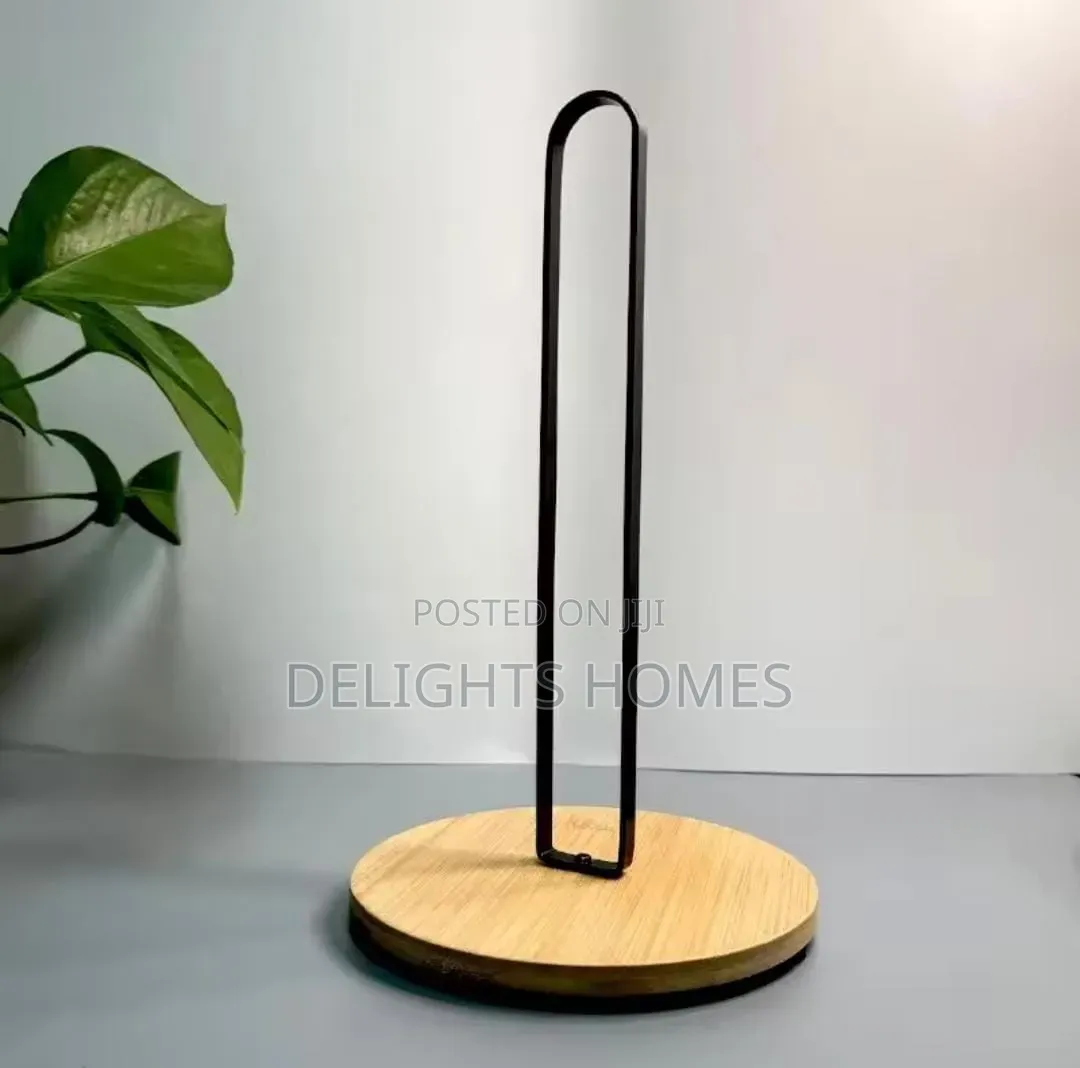 Metallic Paper Towel Holder With Bamboo Base-Nj