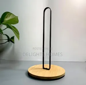 Metallic Paper Towel Holder With Bamboo Base-Nj
