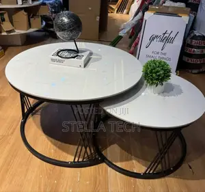 Modern Luxury 2in1 Pure Marble Nesting Tables With Black Stand