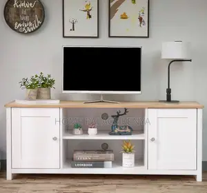 Tv Stand: White Oak Tv Stand With Independent Storage Cabinet