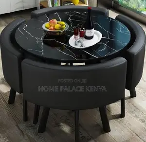 Dining Set: Round Tempered Glass Dining Table and Chair Set for 4