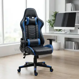 Office Chair : Blue and Black Pu Leather Ergonomic Gaming Chair