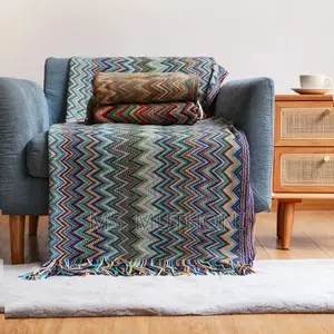 Multicolored Geometric Chevron Pattern and Tassels Throw Blankets