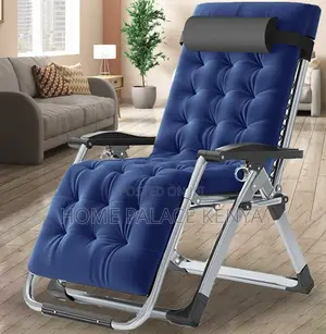 Sun Lounger: Blue Padded Foldable Reclining Outdoor Lounger