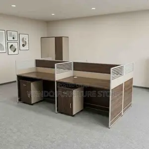 Workstation:Collaborative Station Desk -Brown MDF 4-Seater Workstation