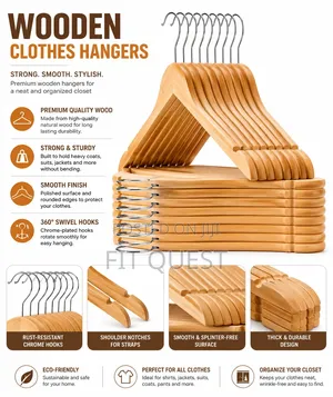 Premium Wooden Clothes Hangers Set Strong Smooth Finish