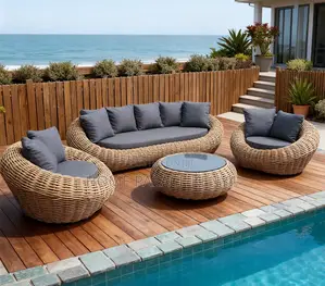 Outdoor Set: U Shaped Outdoor Rattan Sofa Set With Cushions