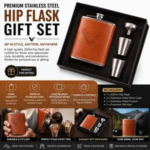 Eagle Leather Hip Flask Gift Set With Cups and Funnel 200ml