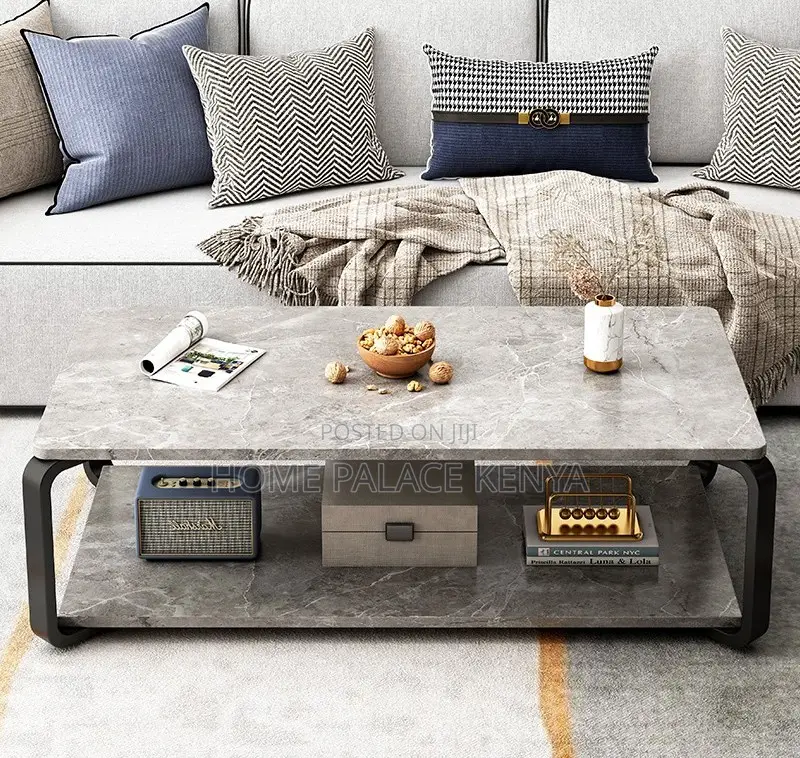 Coffee Table: Marble Effect Coffee Table With MDF Top and Metal Base