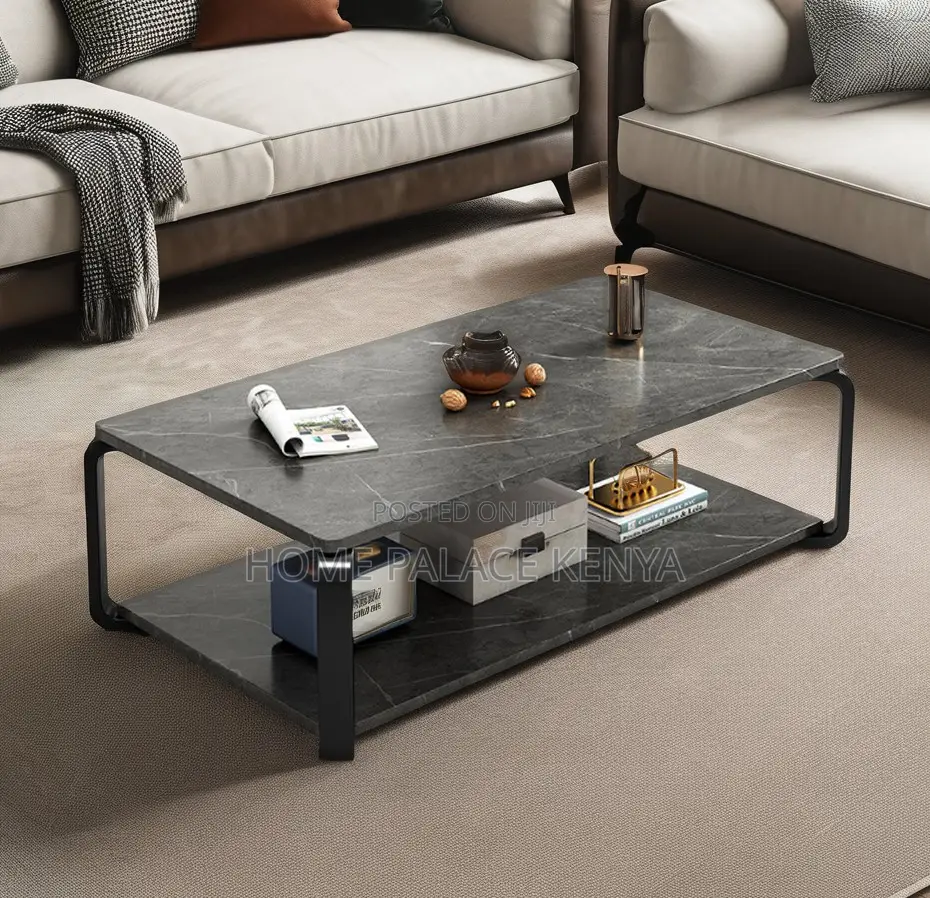 Coffee Table: Marble Effect Coffee Table With MDF Top and Metal Base