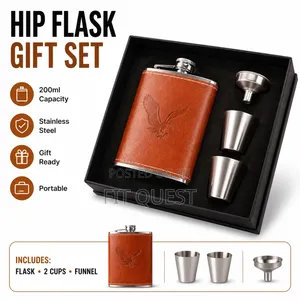 Premium Stainless Steel Hip Flask Gift Set With Tot Glasses and Funnel