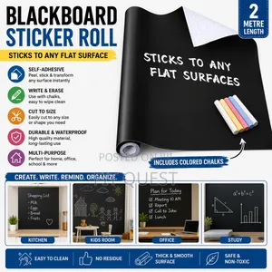 2metre Self Adhesive Blackboard Sticker Roll With Colored Chalk Set