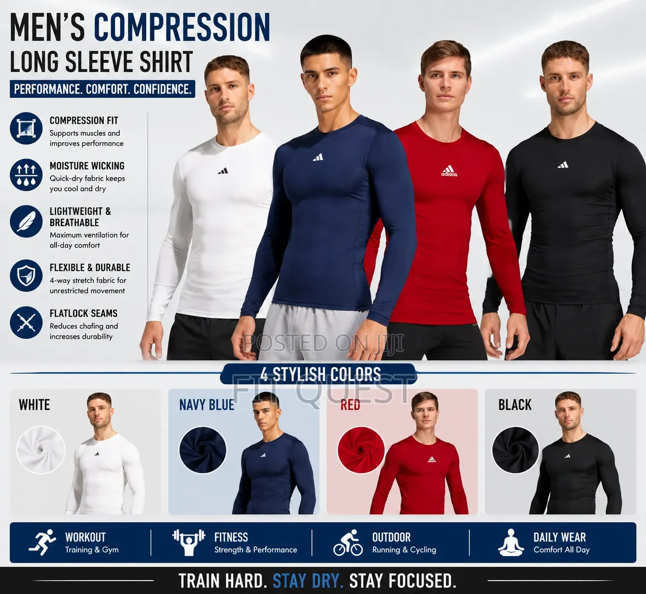 Adidas Men's Compression Base Layer Long Sleeve Training Gym Shirt