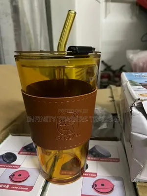 Glass Cups With Cover+Straw+Leather Sleeveand