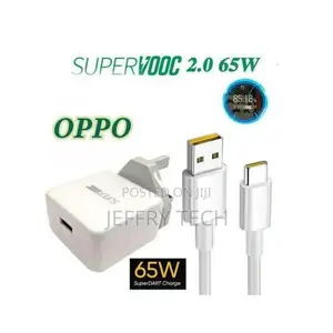 Org Oppo 65w Supervoo Adapter White and Vooc Charging Type-C Cable