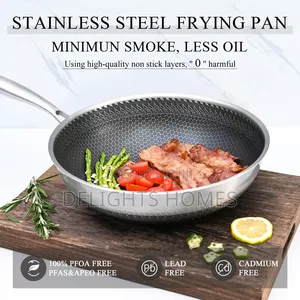Laser Etched Hexagonal Surface 3 Ply Fry Pan - Stainless Steel -Pa
