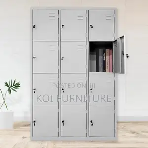 Office Cabinet; Twelve Lockers Grey Executive Storage Filing Cabinet