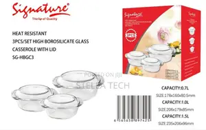 3 Pcs Round Glass Casserole Set With Glass Lid (L