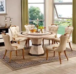 Dining Set: 6 Seater Round Dining Table With Sintered Stone Marble Top