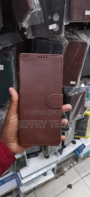 Samsung A15 Brown Leather Wallet Case Features a Magnetic Closure Case