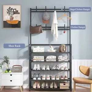 *4 Layer Detachable Metal Shoe Rack With 8 Double Hooks*