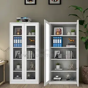 Office Cabinet; Glass Filing Office Cabinet With Adjustable Shelves