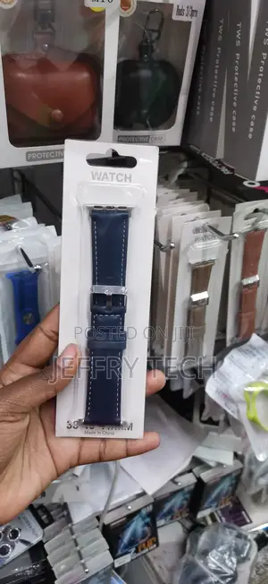 38mm, 40mm, and 41mm Navy Blue Leather Replacement Watch Band-Apple