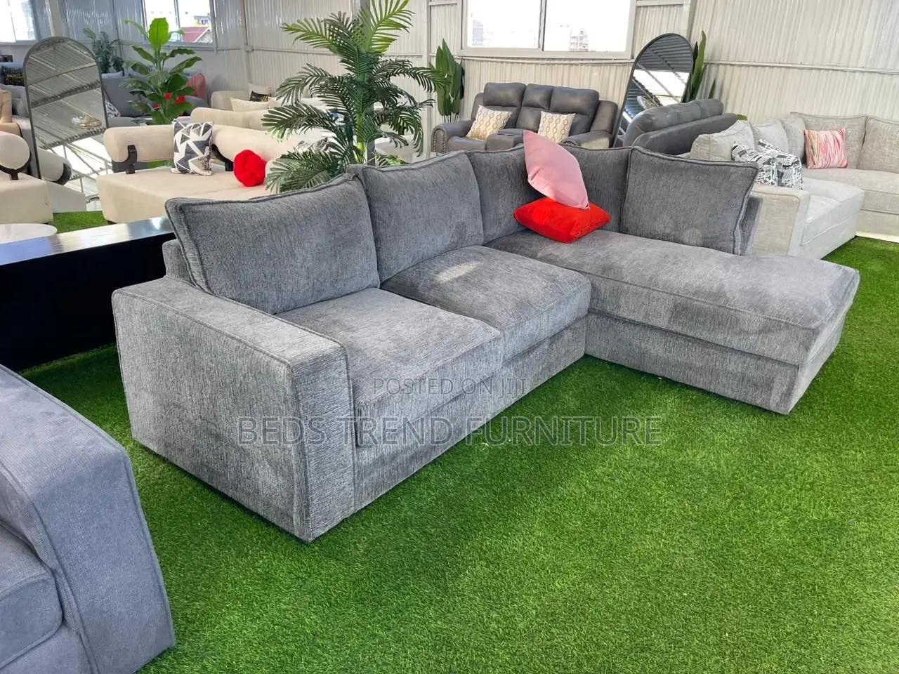 6-Seater L Seat Grey Sectional Sofa With Cushions