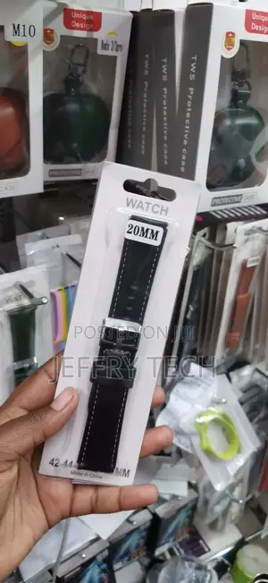 20mm Width Black Leather Watch Band Features White Contrast Stitching