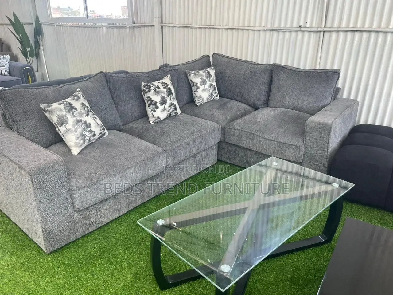 6-Seater L Seat Grey Sofa