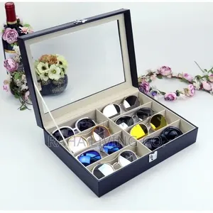 8 Slot Pu Leather Sunglasses Organizer Box | Black