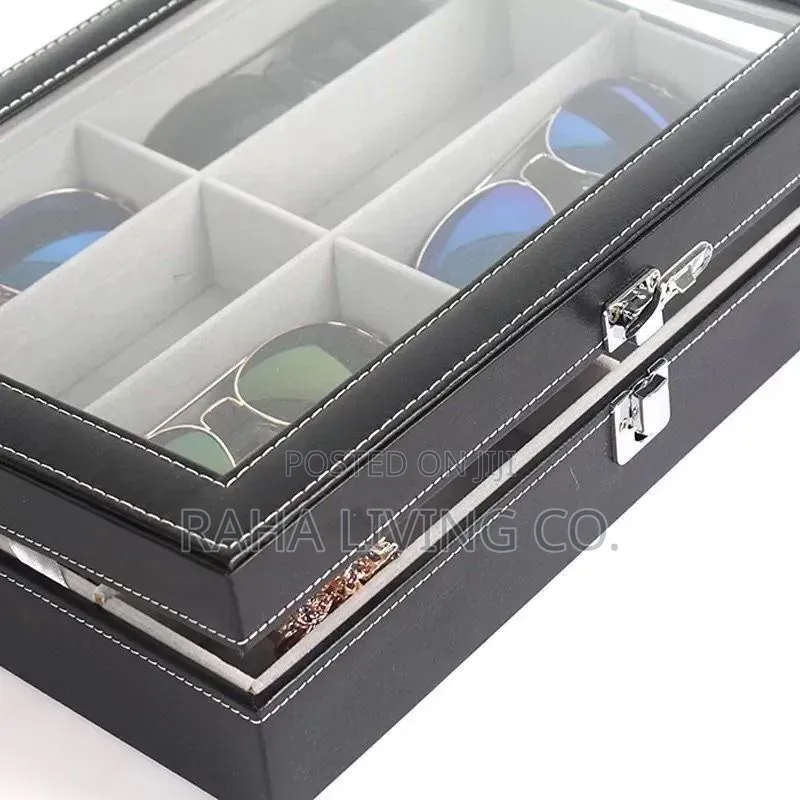 8 Slot Pu Leather Sunglasses Organizer Box | Black