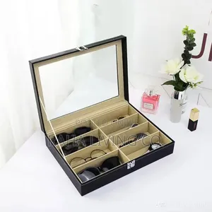 8 Slot Pu Leather Sunglasses Organizer Box | Black