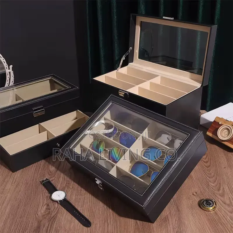8 Slot Pu Leather Sunglasses Organizer Box | Black
