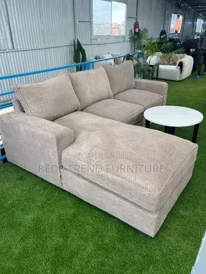 6-Seater L Seat Beige Bubble Fabric Sofa