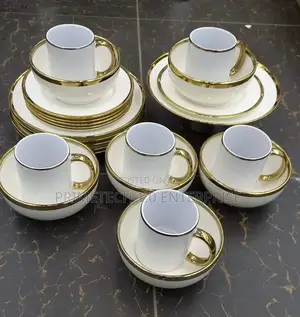 Gold Rimmed Ceramic White Dinner Set 24pcs