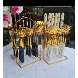 Marble White or Black Gold Cutlery Set
