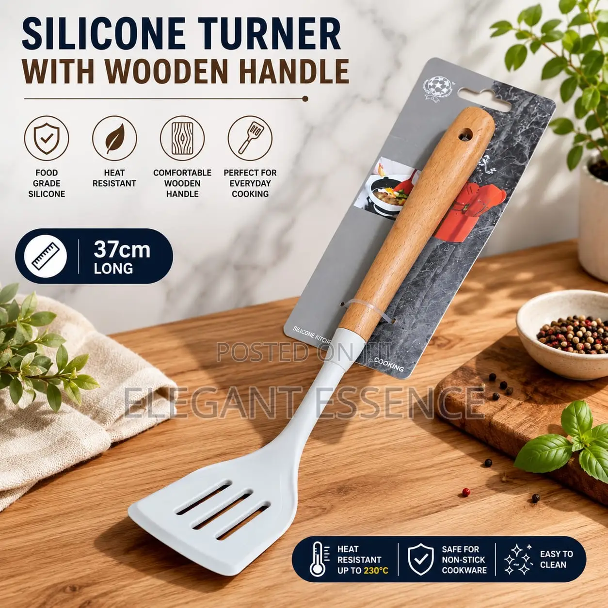 Silicone Turner With Wooden Handle