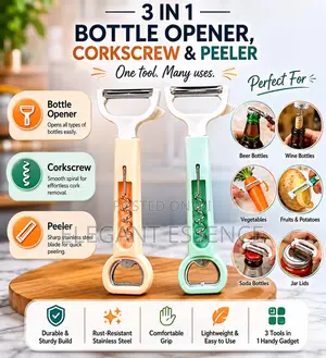 3 in 1 Bottle Opener, Corkscrew and Peeler