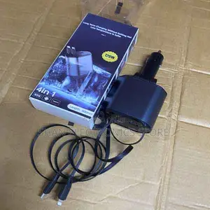 Dual Usb Ports Led Display 120w 4 in 1 Retractable Car Charger