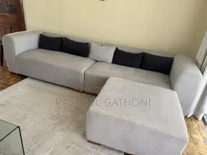 5 Seater Modern L-Shaped Sectional Sofa + Ottoman (Light Beige/Grey)