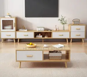 Livingroom Set: Nordic Multicoloured Tv Stand and Coffee Table Set