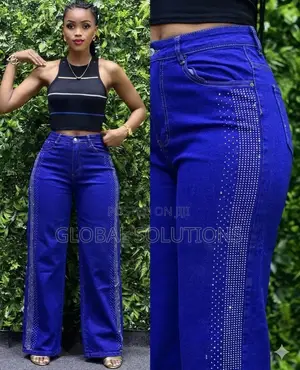 Fashion Girls Crystal Embellished High Waist Denim Pants
