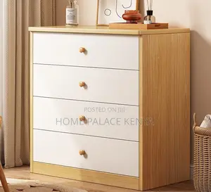 Drawer Chest: White and Brown Wooden 4-Drawer Bedside Cabinet