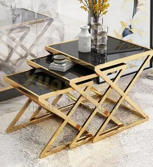 Side Tables: 3-Piece Decorative Glass Coffee Table Set With Cross Leg